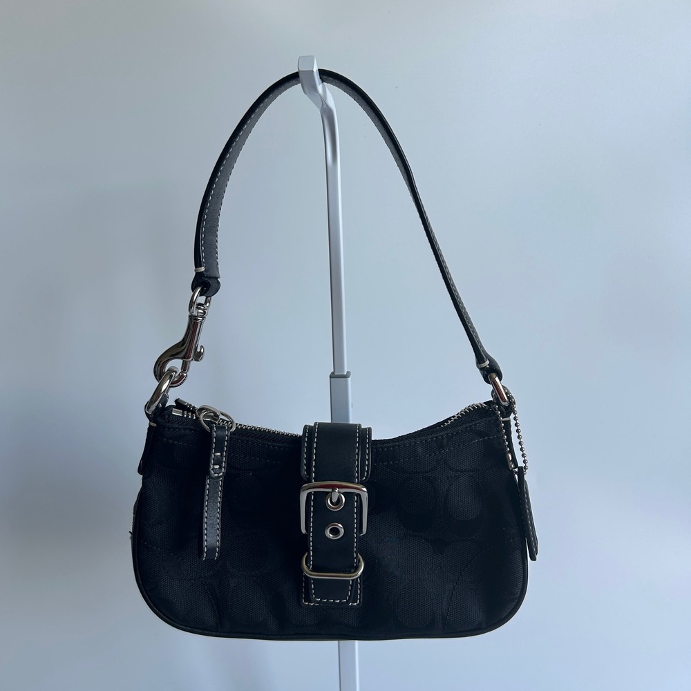 Coach Hamptons Soho Black Canvas Leather Demi Shoulder Bag Excellent